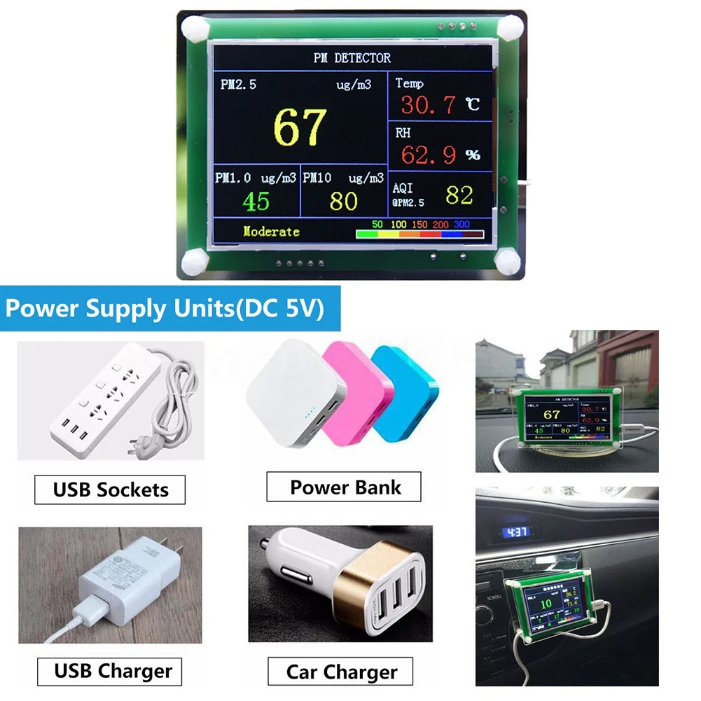 2.8 นิ้ว Rate รถดิจิตอล PM2.5 Air คุณภาพเครื่องตรวจจับ Meter Home Gas Monitor อุณหภูมิและความชื้นเครื่องตรวจจับ