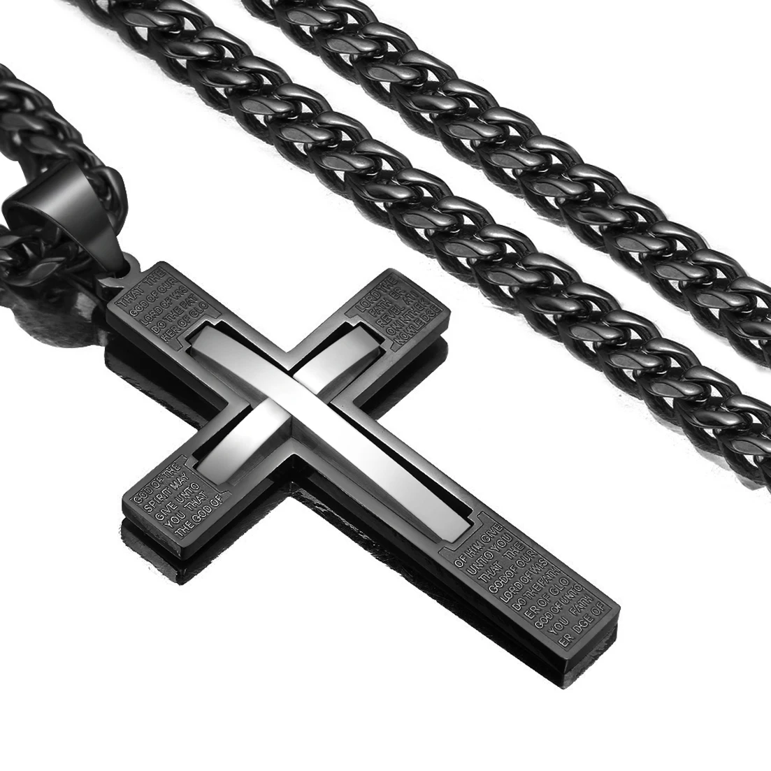 New Fashion Women Mens 316L Stainless Steel Crucifix Cross Pendant Curb Chain Necklace 6mm 18-36\