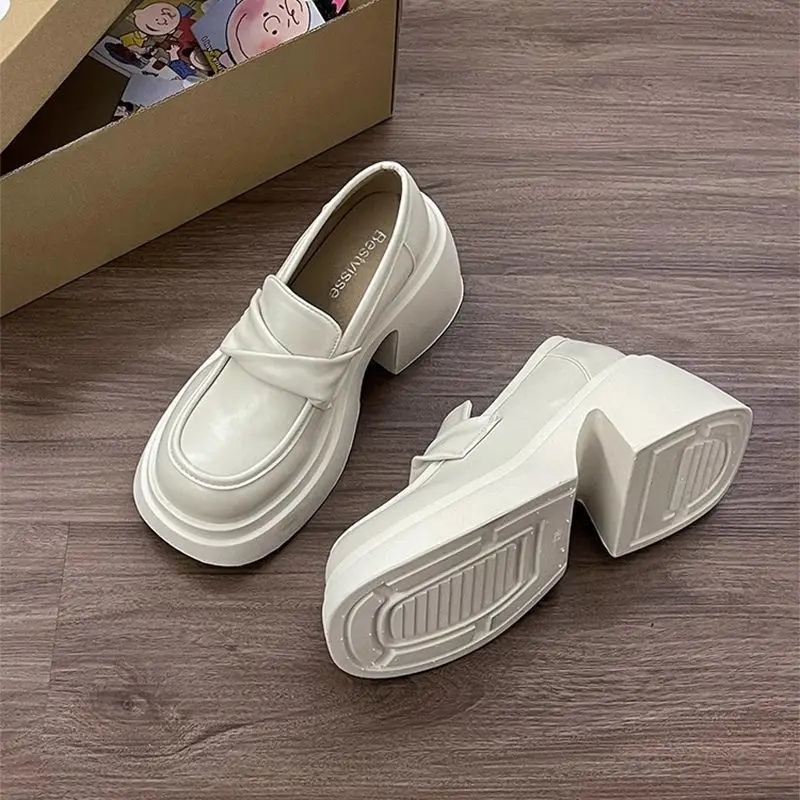 

Белые кожаные лоферы в стиле ретро для женщин, весна-осень 2021, новая модная обувь в британском стиле на толстой подошве