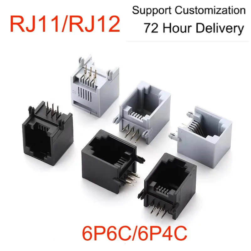 

RJ11 Connector Socket Grey/Black 6P6C/6P4C RJ12 Telephone Socket 6-core Crystal Head Female Socket Telephone For Plug Jack