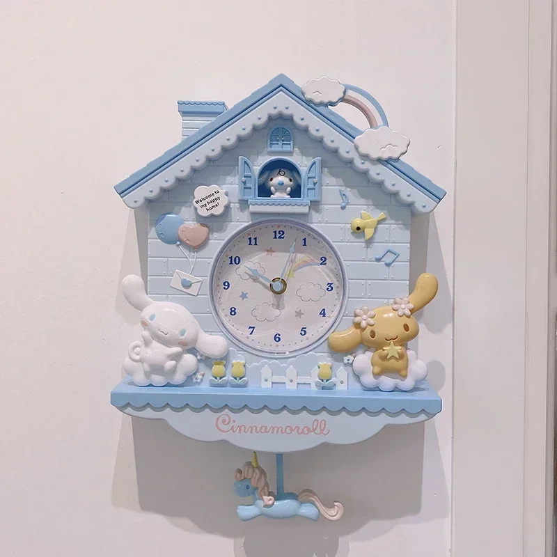 Kawaii Swing orologio da parete Sanrio Cinnamoroll My Melody Hello Kitty decorazione della stanza ciondolo simpatico cartone animato orologio regalo