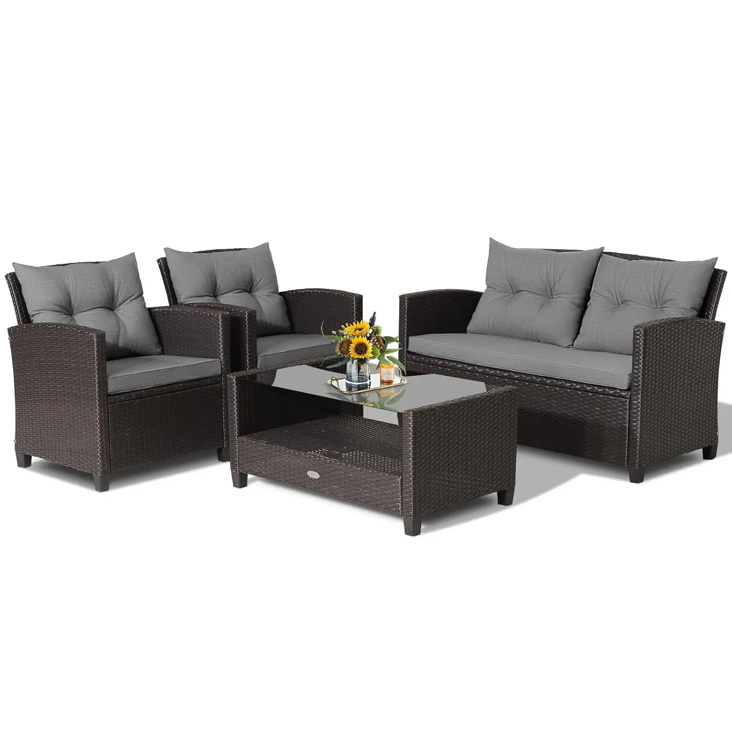 

Комплект садовой мебели из ротанга из 4 предметов: диван-софа, 2 кресла, кофейный столик, для улицы, двора, сада, зоны у бассейна, на заказ