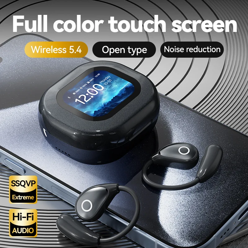 AI intelligent translation OWS ear-hanging Bluetooth headset with screen, touch-sensitive, pluggable card bone conduction