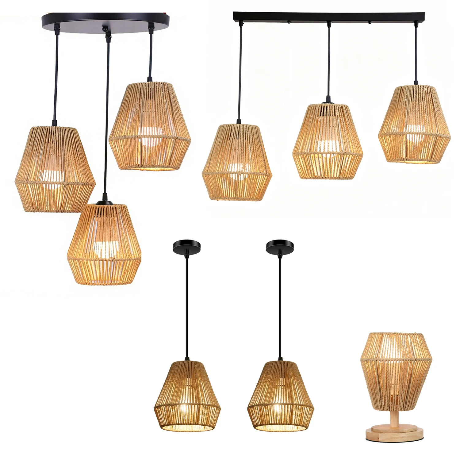 

JOYINLED 3-Light Pendant Light Hand Woven Wicker Chandelier Boho Rattan Ceiling Hanging Light Fixture for Bedroom Living Room