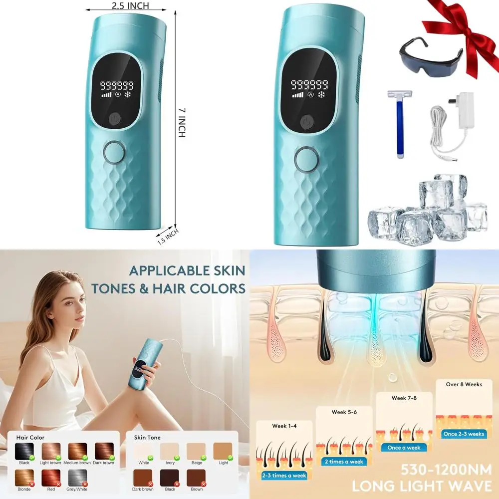 

Система IPL для удаления волос для всех типов кожи - с охлаждением, 999 999 импульсов, проводная, подходит для тела и лица