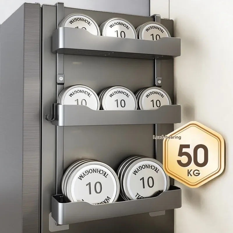 

Magnetic Fridge Organizer Rack 2-Tier Space Saving Spice Shelf with Paper Towel Holder & Hooks Heavy Duty Magnetic Storage Box