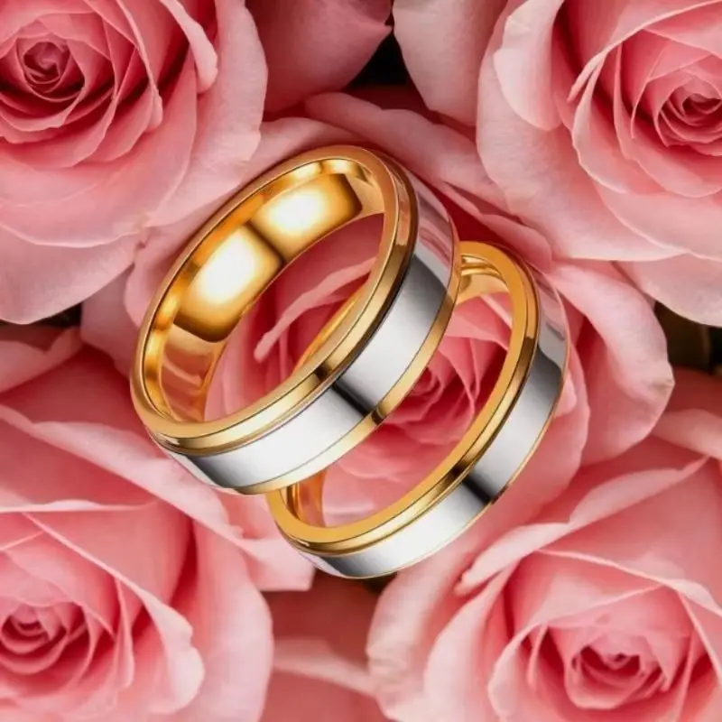 

Stainless Steel Golden Couple Rings Set for Women And Men Jewelry Gift 5-13 Sizes Available 2026 Hot Selling