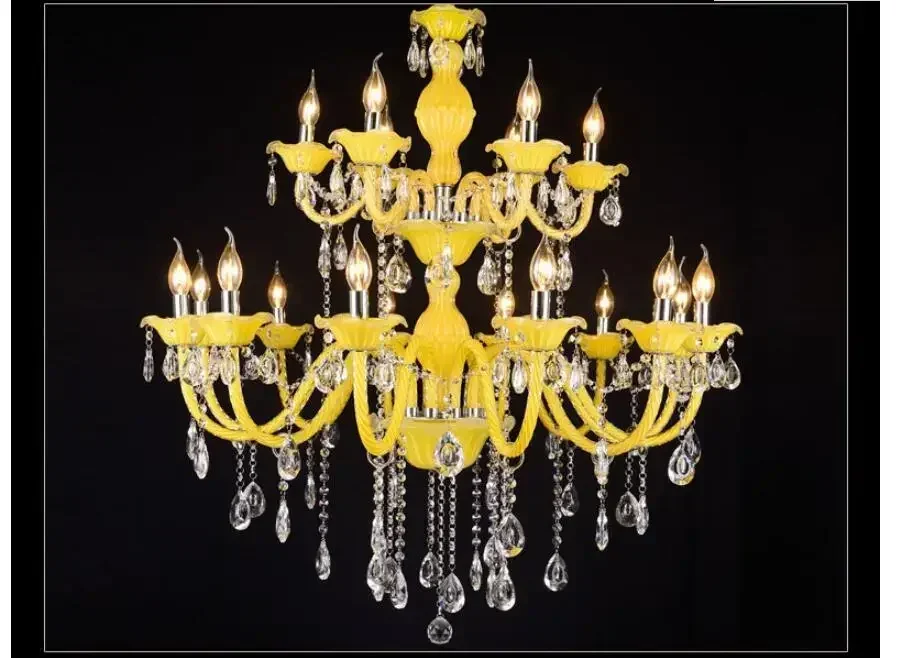 Mixed Color Yellow Crystal Chandelier Lustre   D950mm 12+6Arms E14 LED Optional Lustres De Cristal