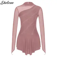 Vestido tutú de Ballet para mujer, manga larga, diamantes de imitación, patinaje sobre hielo, Ropa de baile, malla de retales, gimnasia, traje de baile lírico