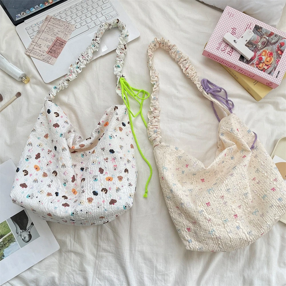 

Adjustable Drawstring Shoulder Strap Crossbody Bag New Women Bag Cartoon Floral Handbags Single Shoulder Canvas Bag