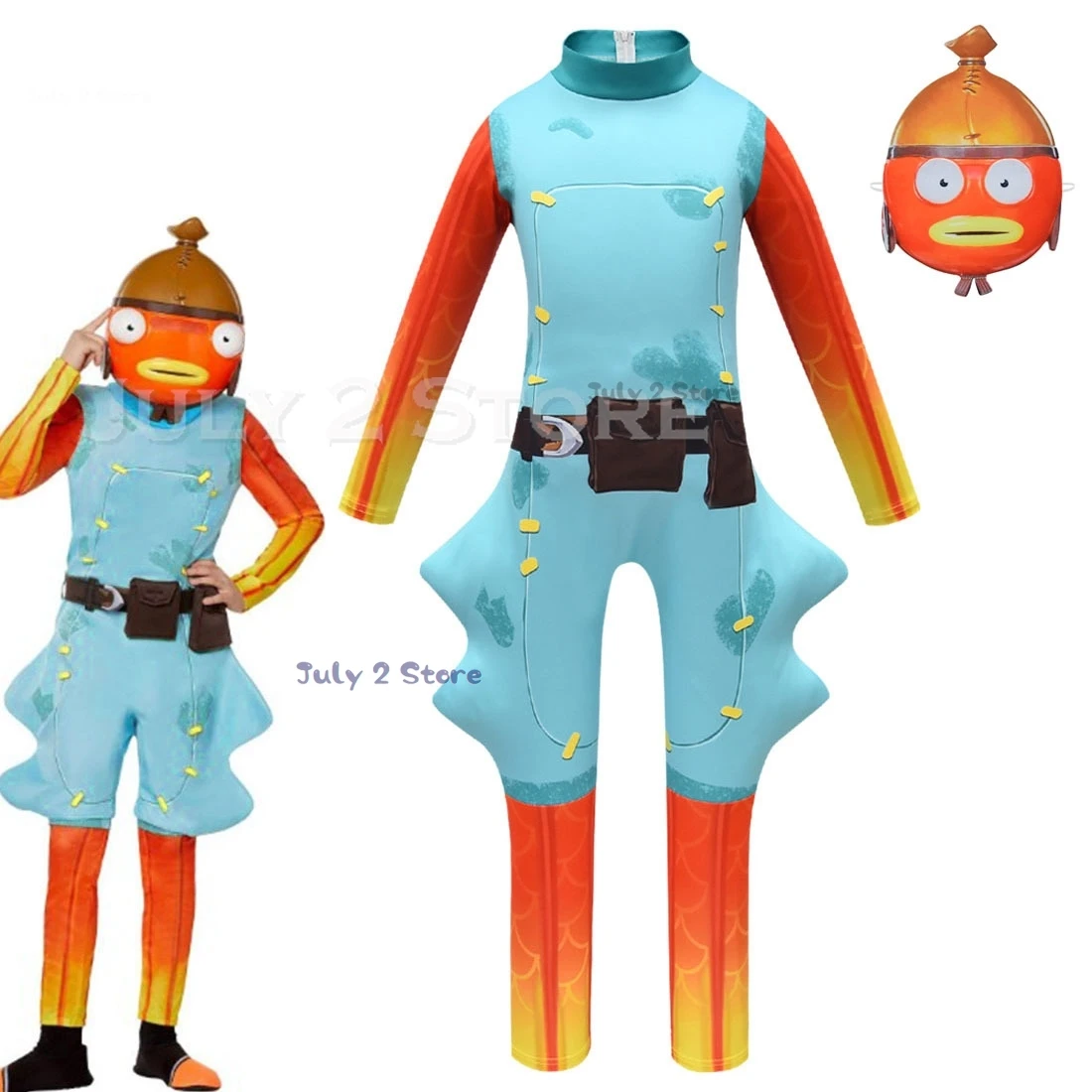 Game Fort Skin Outfit Fishstick Fish Cosplay Jumpsuit 110-150cm Kids Costume Carnival Children Halloween Roleplay Clothes