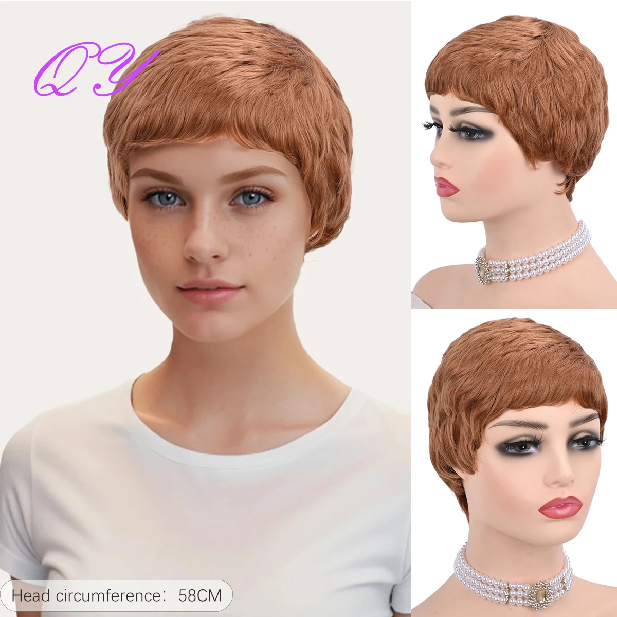 

Qy Women's Short Camel Color Fashion Wig High Quality Fiber Wigs Unique Style Are Ideal For Everyday Or Party Use