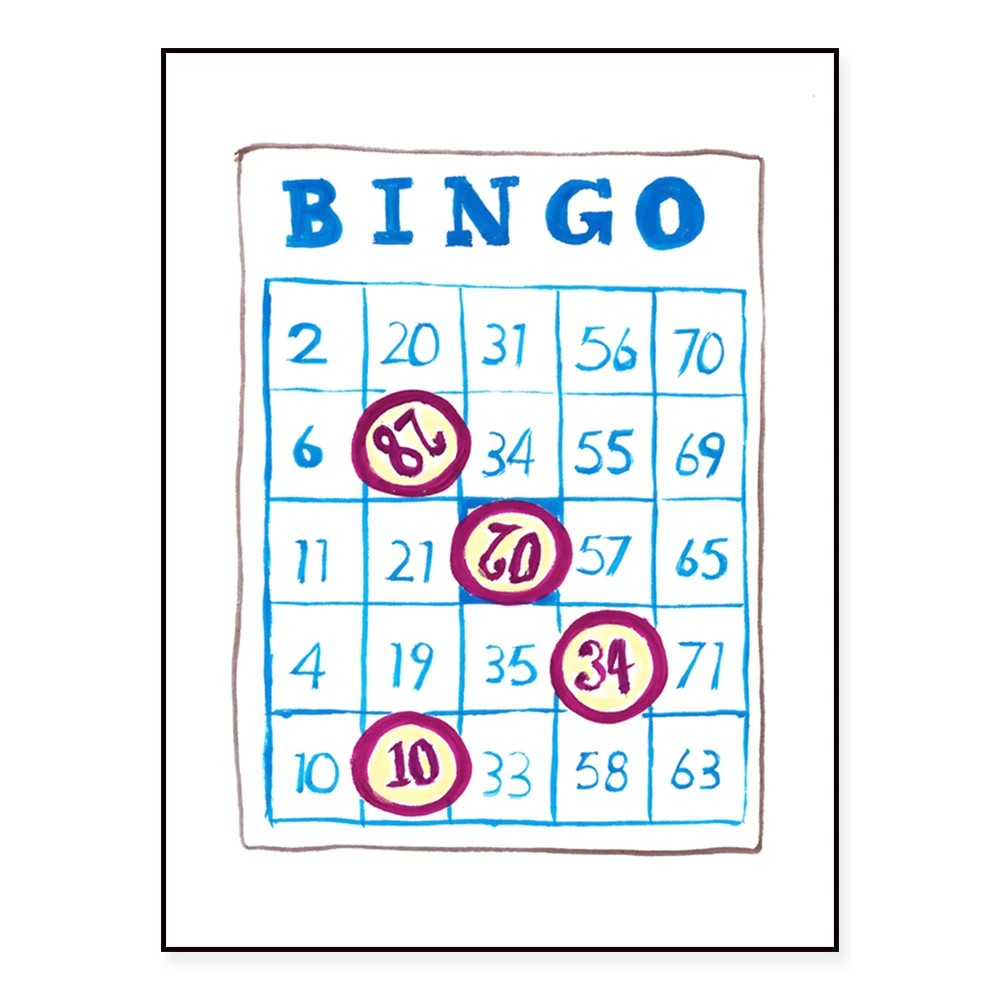 Bingo Art Printing, Bingo Illustration, Wall Artist House Decoration Poster, Game Art