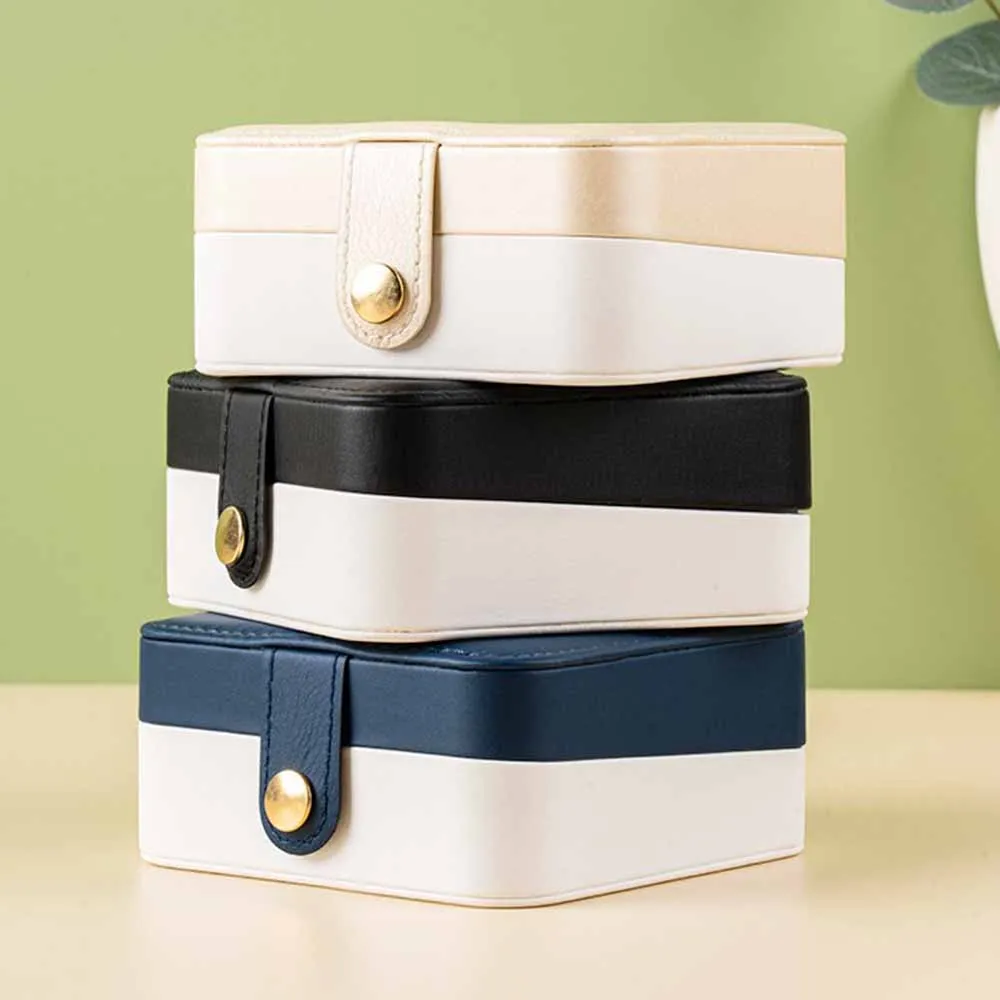 Creative Two-color Square Jewelry Box High Quality Mini Jewelry Box Detachable PU Leather Earrings Necklaces Storage Case