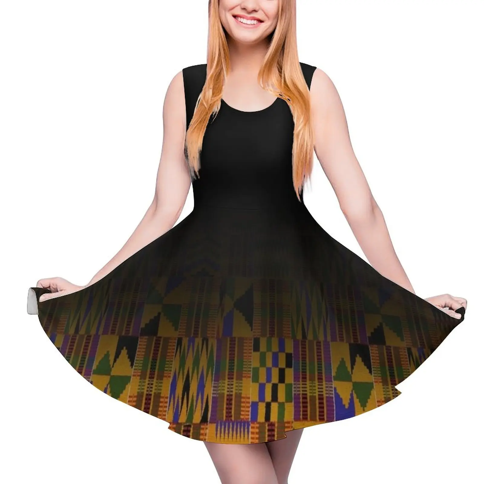 black fading kente print Sleeveless Dress Woman dresses clothing women summer 2024