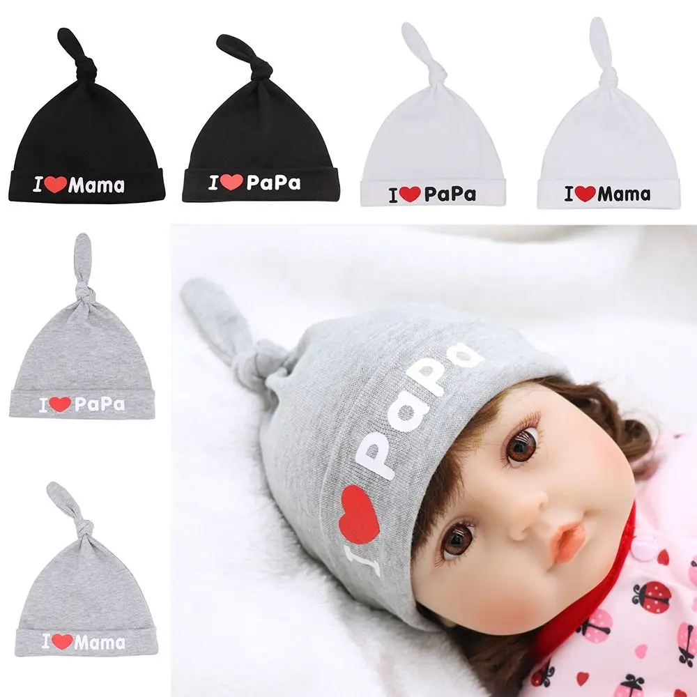 0-3M Baby Hat Unisex I Love Papa Mama Print Elastic Knitted Hats Cotton Newborn Bonnet Girls Boys