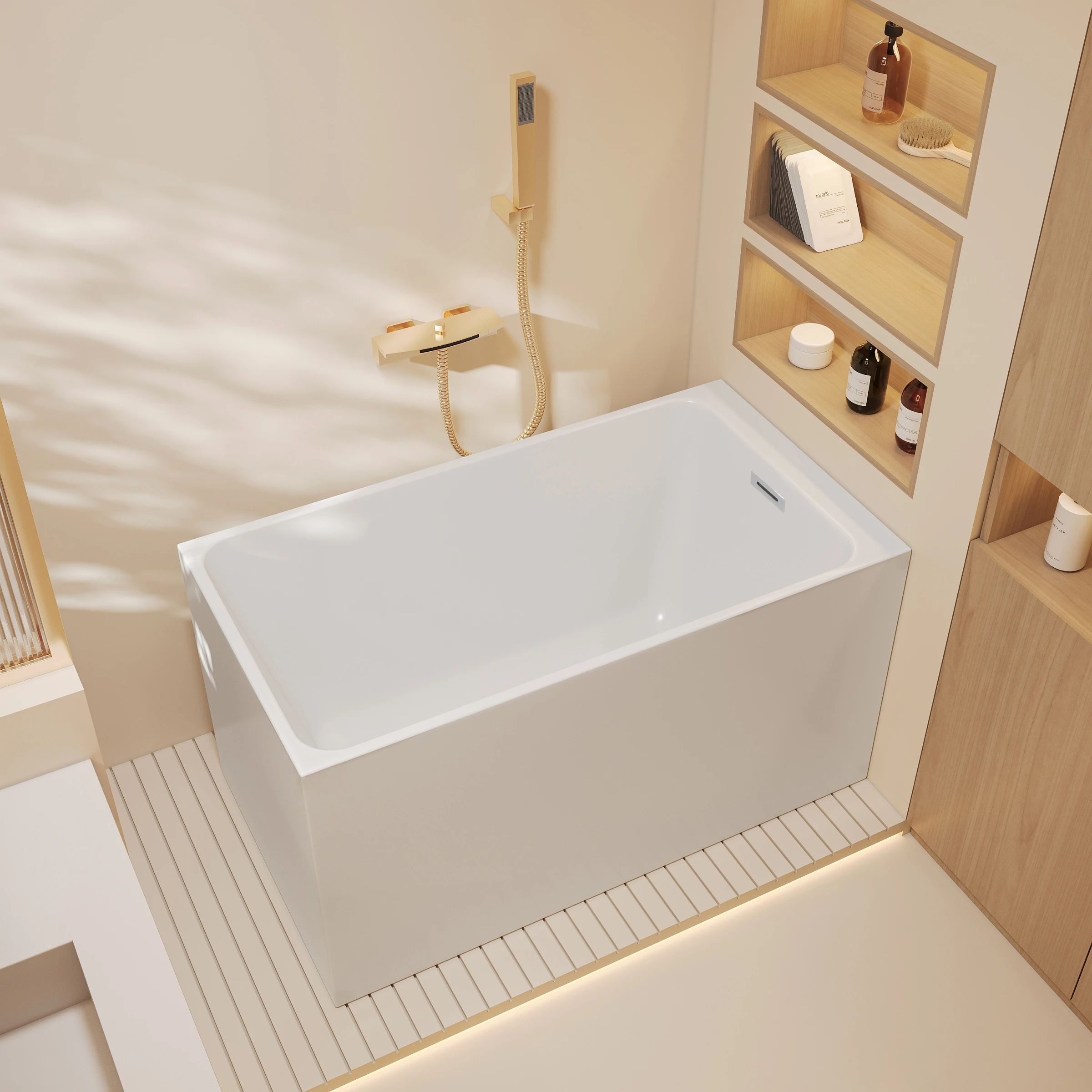 

BathtubSuly Merlin Small Sized Deep Soaking Square With Right Angles Freestanding Acrylic Bathtub Soaking Bath