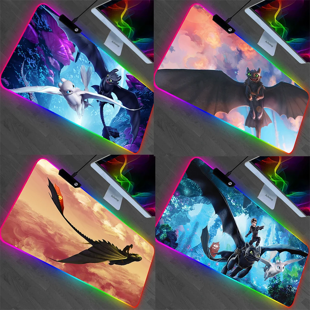 

couple Toothless Fury Dragon RGB Pc Gamer Keyboard Mouse Pad Mousepad LED Glowing Mouse Mats Rubber Gaming Computer Mausepad