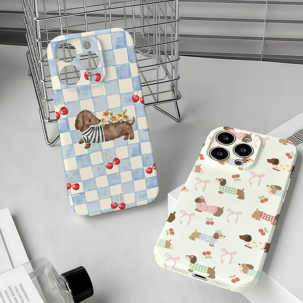 

CUTE Dachshund Litchi FUNDA Phone Case For IPhone 17 16 15 14 13 12 11 Plus Pro Max Mini Precise Hole Matching Film Covers