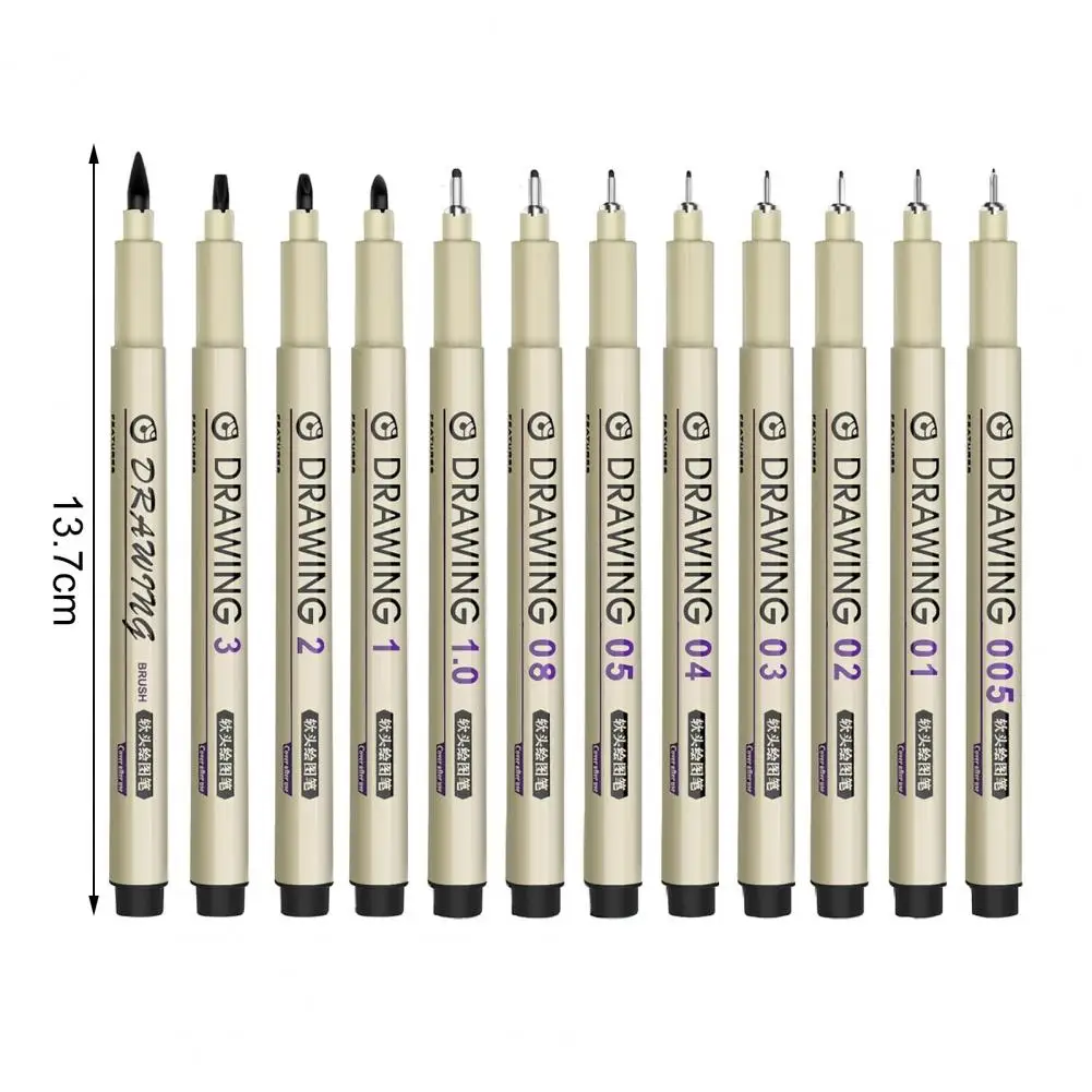 Fade-resistant Black Ink Pens 12pcs Micro Fineliner Drawing Pens Set Waterproof Pigment Ink Art Markers Smooth Nylon Tip