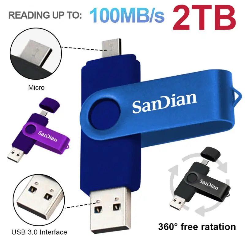 SanDian TYPE C USB Flash Drive 2IN1 USB Stick 3.0 128GB Pen Drive 2TB 1TB Waterproof Pendrive Memory Disk For Iphone 15 Pro Max