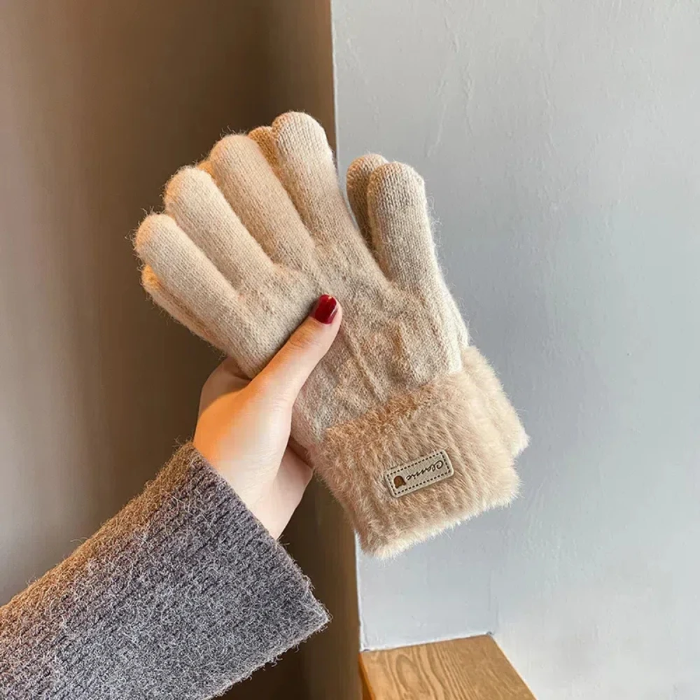 Winter Knitted Yarn Gloves Women Warm Five Finger Mittens Candy Color Hand Arm Gloves Crochet Wrist Guards Touch Screen Mittens