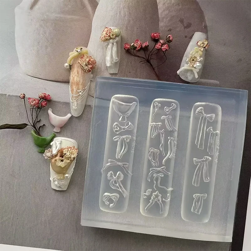 1Pcs 3D Silicone Nail Mold Bow Rose Flower Design Transparent DIY Manicure Decoration Tool view 3