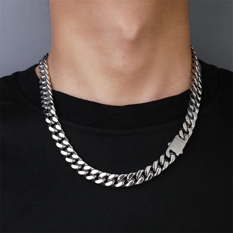 EBUTY 45cm-60cm Stainless Steel Glossy Hip-Hop Cuban Chain Necklace For Men Punk Neck Male Chains Thick