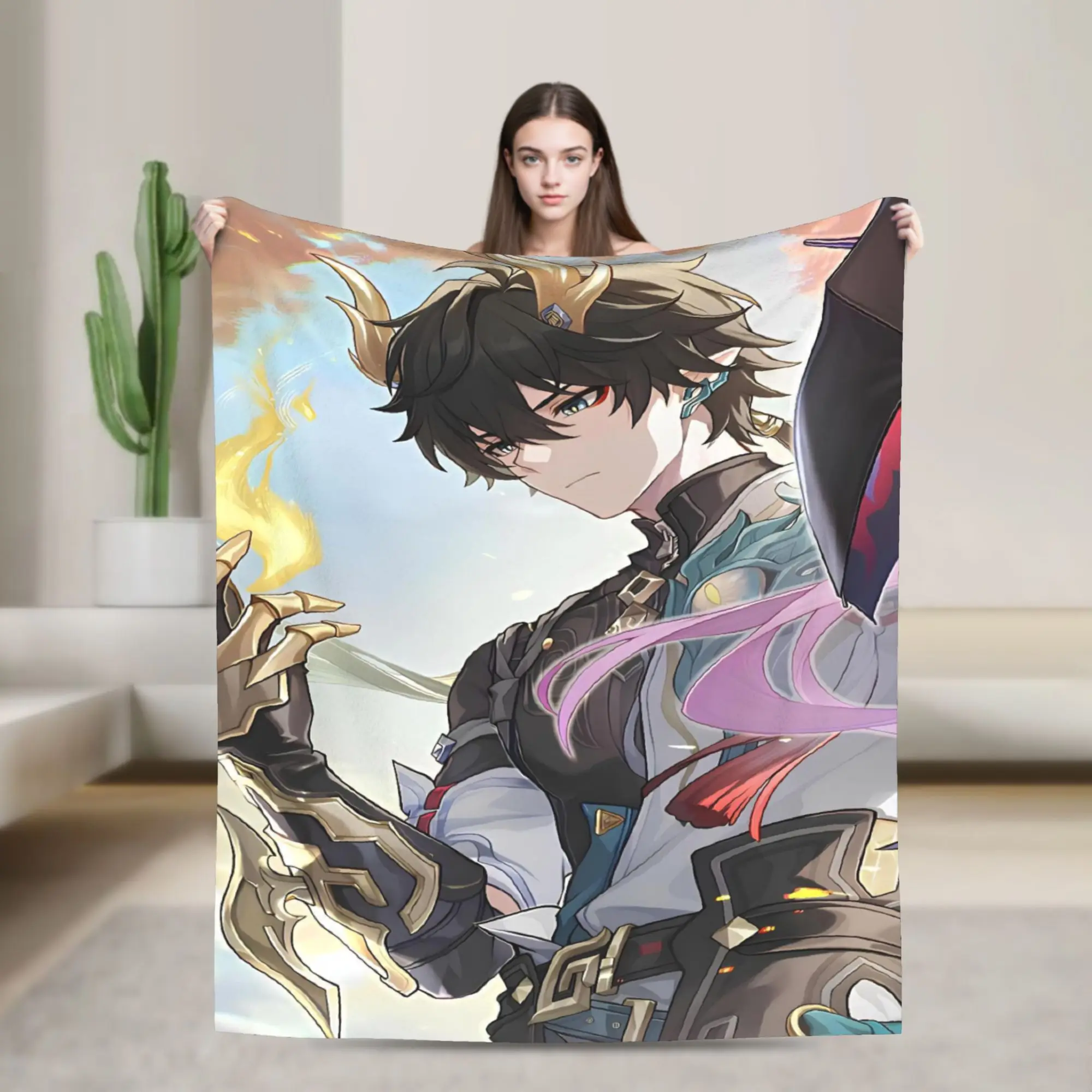 

Dan Heng Knitted Blankets Flannel Honkai Anime Ultra-Soft Throw Blanket for Home Couch Bedroom Quilt