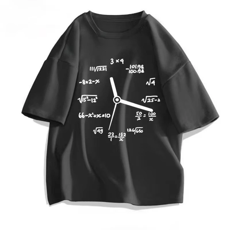 American Design Short-sleeved T Summer Mathematical Formula Clock Print Men's and Women's Versatile Tops Funny Clothes