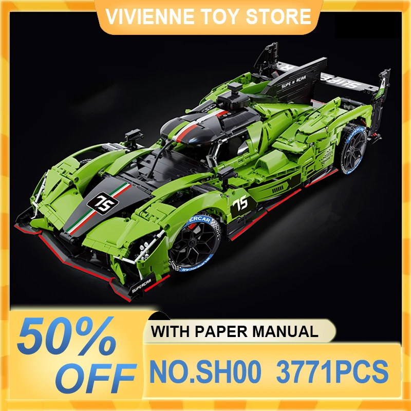 

SH002 Green Technical Racing Car Building Blocks, Educational Assembly Bricks Model, Birthday Surprise Gift