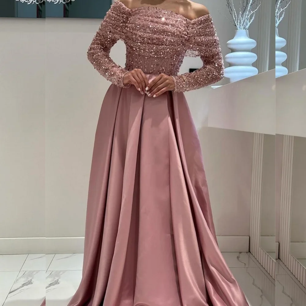 

Customized Chinese Style Jersey Pleat Sequined A-line Off-the-shoulder Midi Dresses Bespoke Occasion Dresses Classic Exquisite P