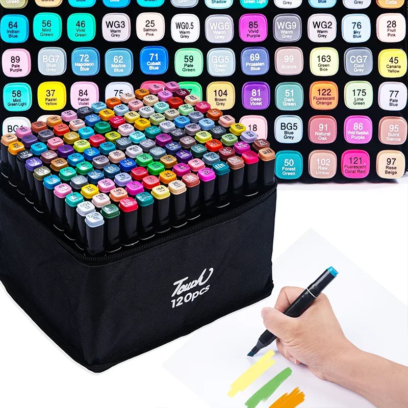 24-80 Colors Double Headed Drawing Markers Set Soft Brush Pens Graffiti Manga Sketch Alcohol Oily Based Marker Painting Supplies