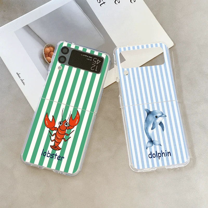 Marine Seafood Stripes Phone Case For Samsung Galaxy Z Flip6 Z Flip 5 Shockproof Hard Cover for Samsung ZFlip 4 3 7 Shell Fundas