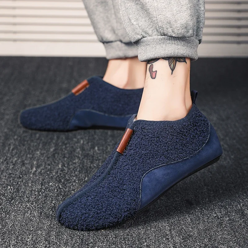 Winter Warm Cotton Shoes Solid Warm Men Indoor Home Slipper Thin Bottom Plush Man Casual Shoes  Soft Sole Anti-slip Cotton Shoes