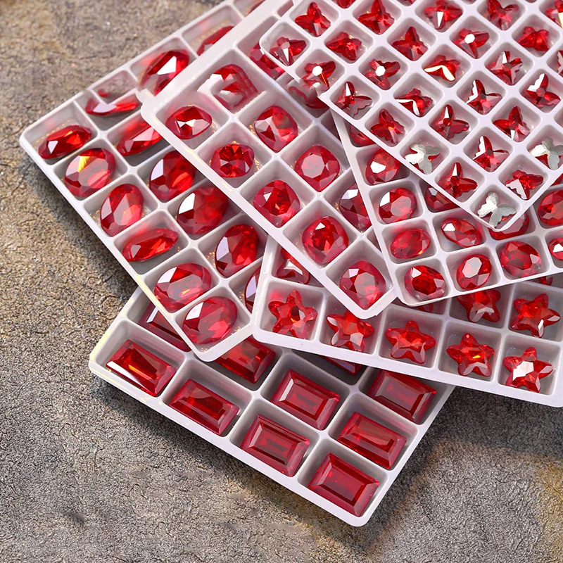 5PCS Sparkle Ice Translucent Big Red Sharp Diamonds Crook Butterfly Square Nail Art Rhinestones Decorations Manicure Ornaments