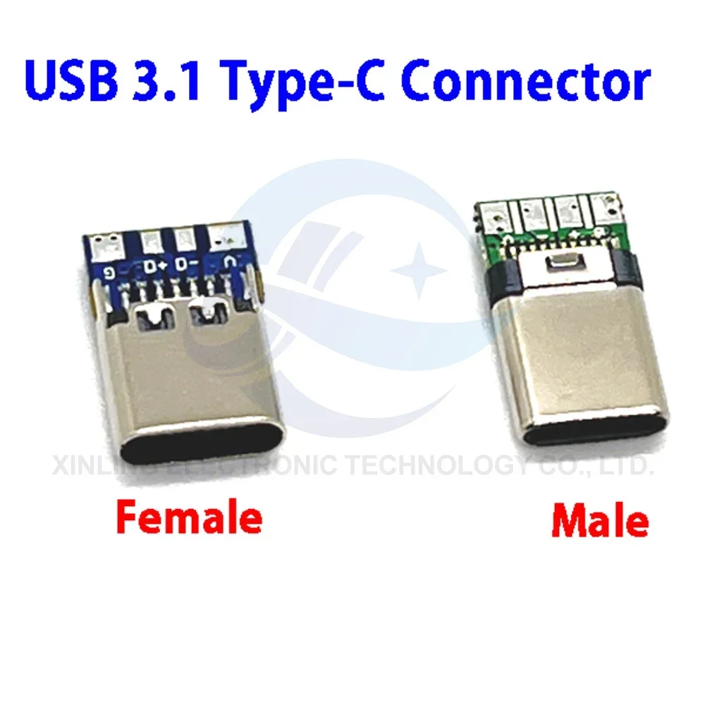 USB 3.1 type c male/Female Connectors Jack Tail 24pin usb Male Plug Electric Terminals welding DIY data cable Support PCB Board