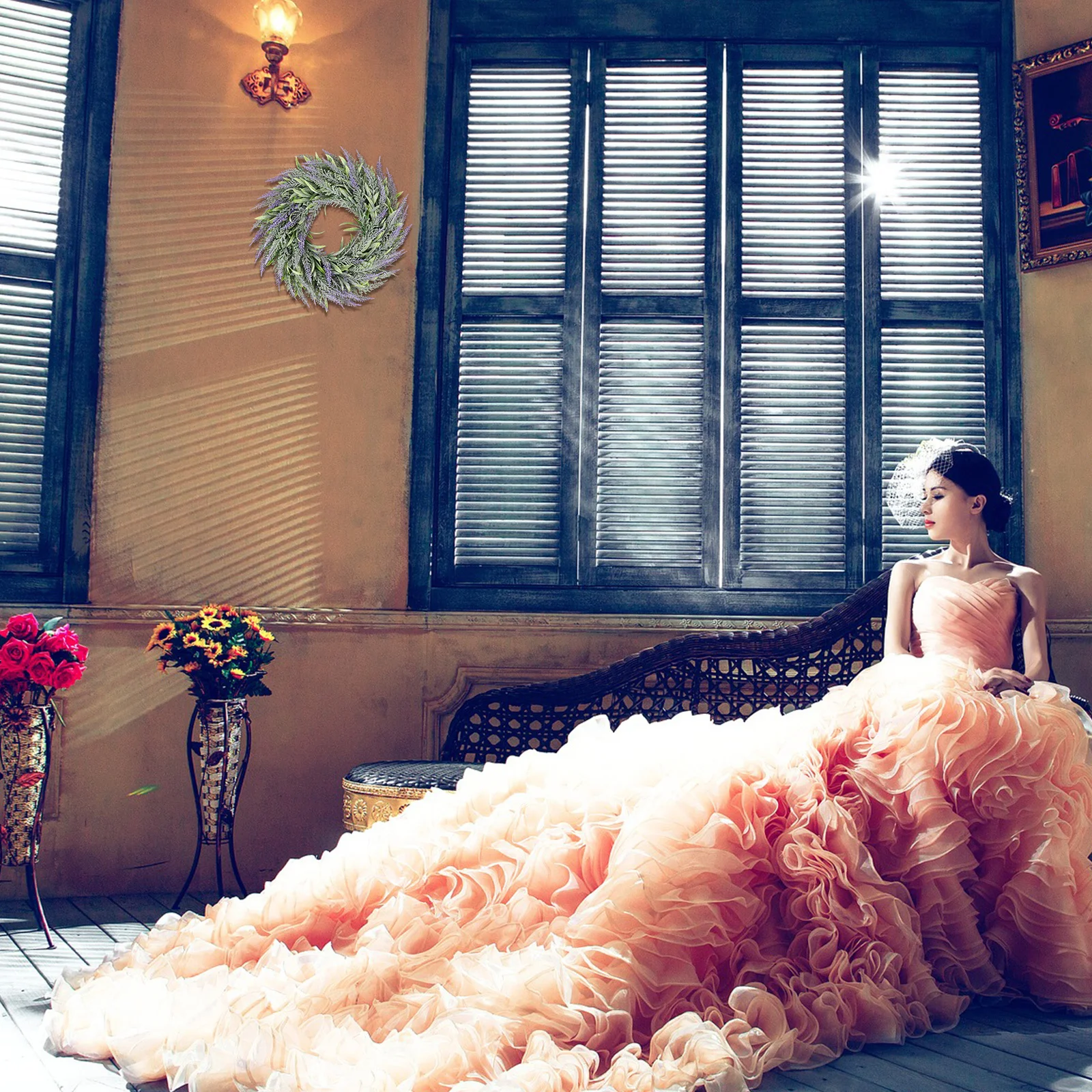 

1Pcs Simulation Delicate Lavender Wreath Hanging Garland Party Home Garden Indoor Outdoor Decoration Floral Wreath