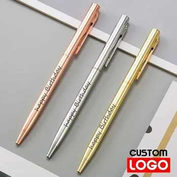 20-200 Penne Nuove penne a sfera in metallo sottile Oro rosa Logo personalizzato Lettering pubblicitario Nome inciso Forniture per ufficio scolastico Regali
