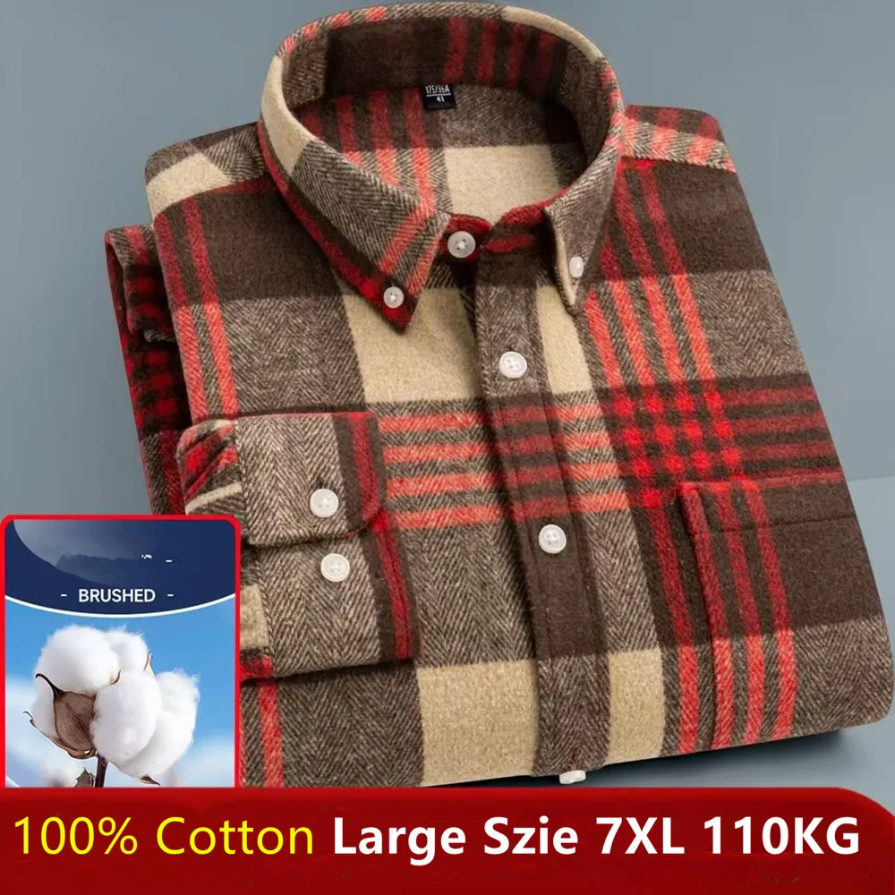 New in Shirt Plus Size 7XL 100% Cotton Long-Sleeve Shirts for Men Slim Fit Casual Plain Shirt Soft Designer Plaid Clothin