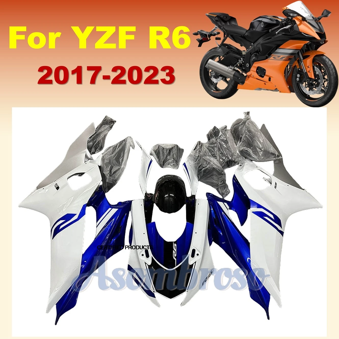 New YZF R6 2017 2018 2019 2020 2021 2022 2023 Moto Parts Fairing kit YZFR6 17 18 19 20 21 22 23 For Yamaha Blue White set