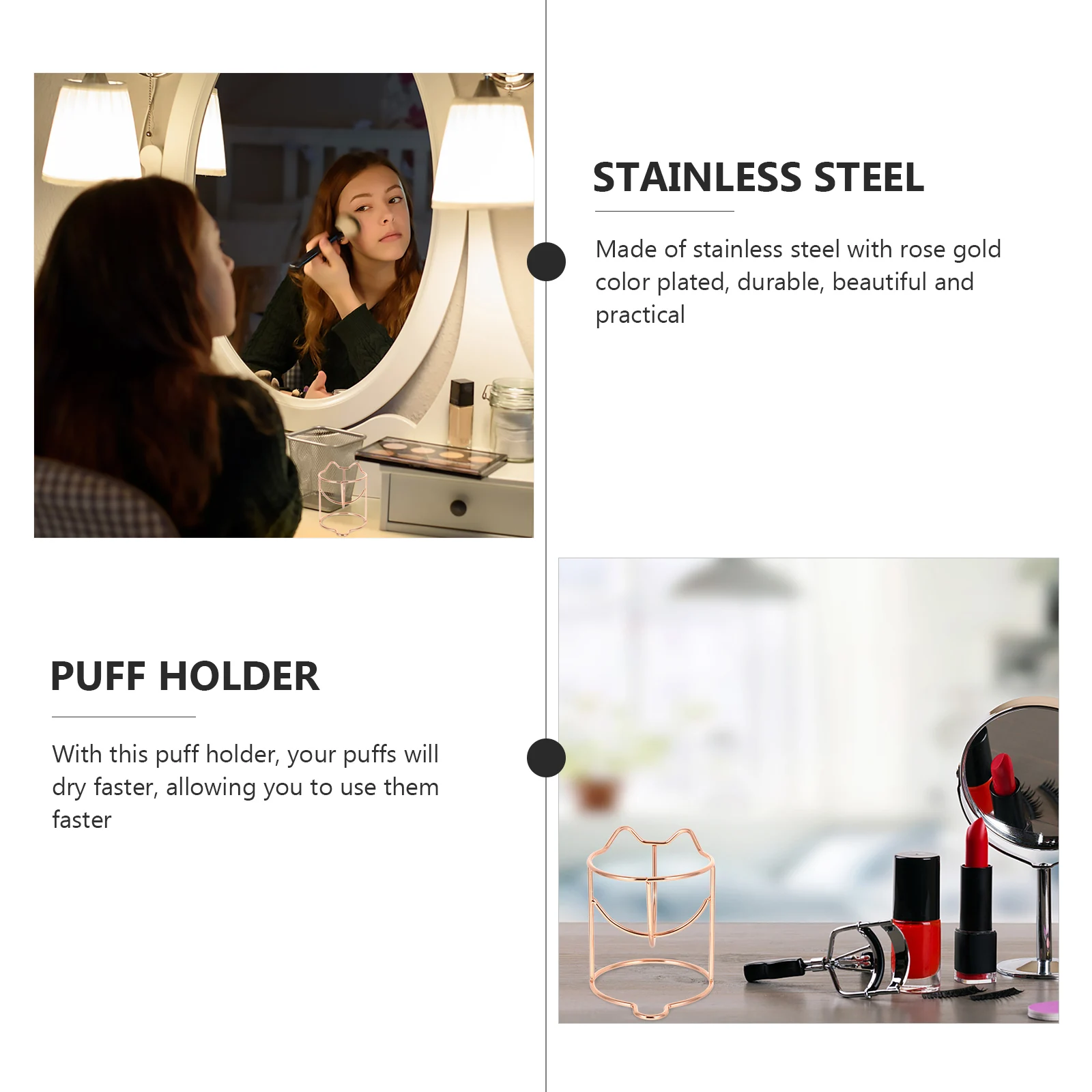 

3 Pieces Sponge Holder Stainless Steel Hollow Puff Rack Beauty Egg Rack Powder Puff Drying St Hollow Cat Shaped Storage