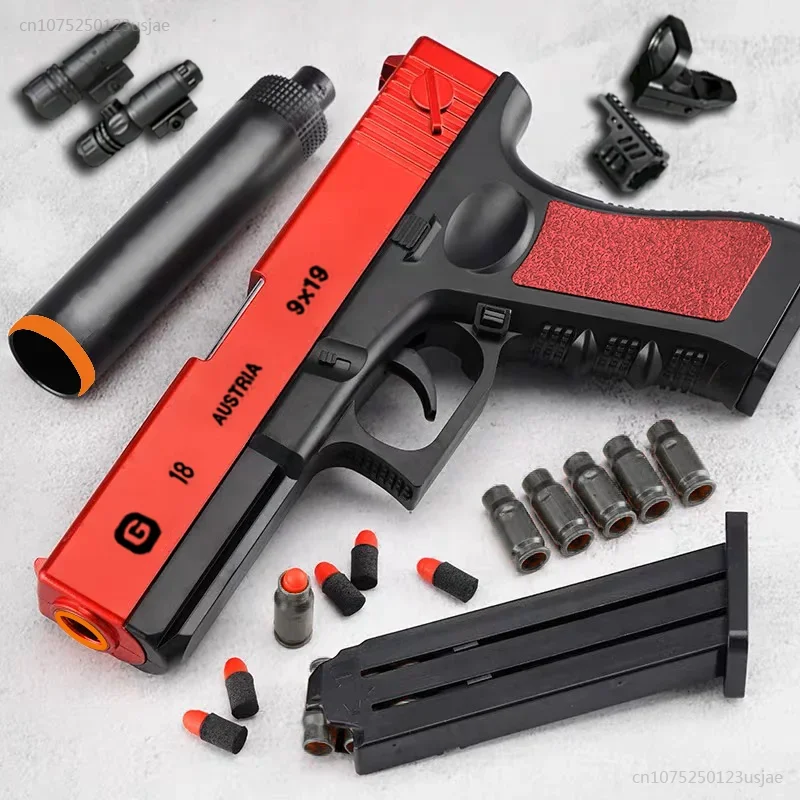 2024ใหม่โมเดลปืนจำลอง ABS สำหรับเด็กปลอดภัยปืน pistol peluru mainan นุ่มอุปกรณ์เสริมมากมาย