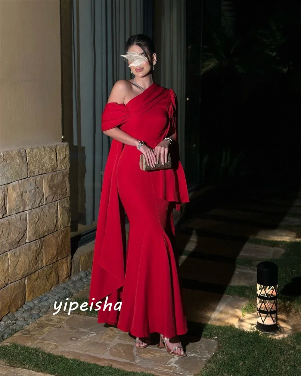 Customized Exquisite Elegant High Quality Retro Jersey Column One-shoulder Midi Dresses Prom Dresses Fashion Matching Classic Mo
