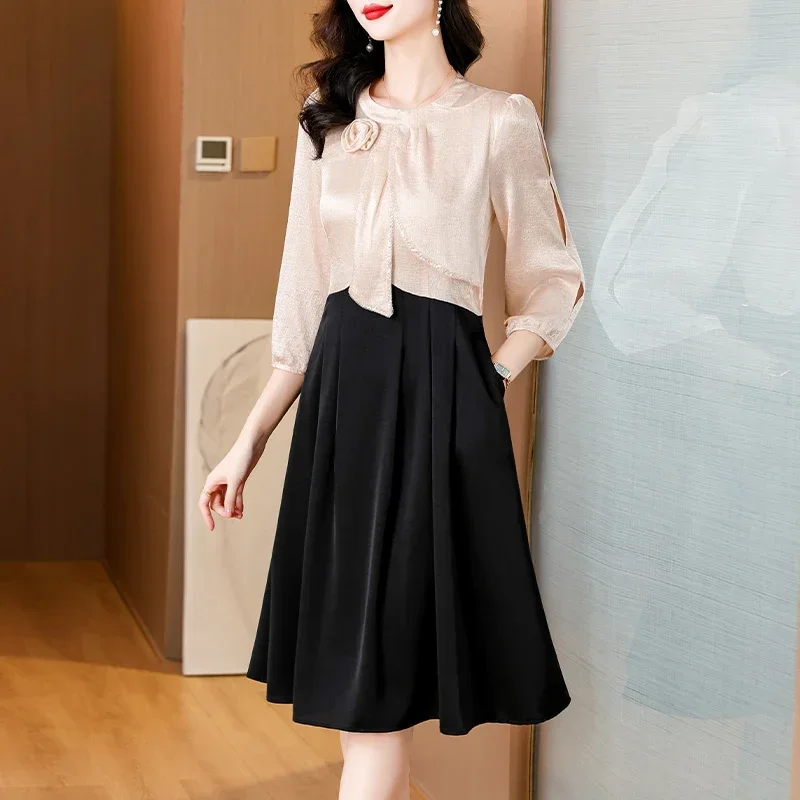 

Осеннее атласное роскошное платье миди для торжественных случаев, женское винтажное платье Хепберн, официальное платье для выпускного вечера 2025 года, зимнее элегантное повседневное вечернее платье