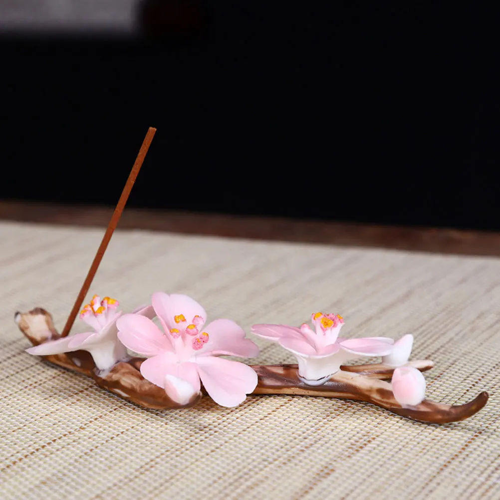 

Plum Blossom Pink Incense Burner Ceramic Censer Ornament Creative Home Decoration for Study Bedroom Living Room Meditation Yoga