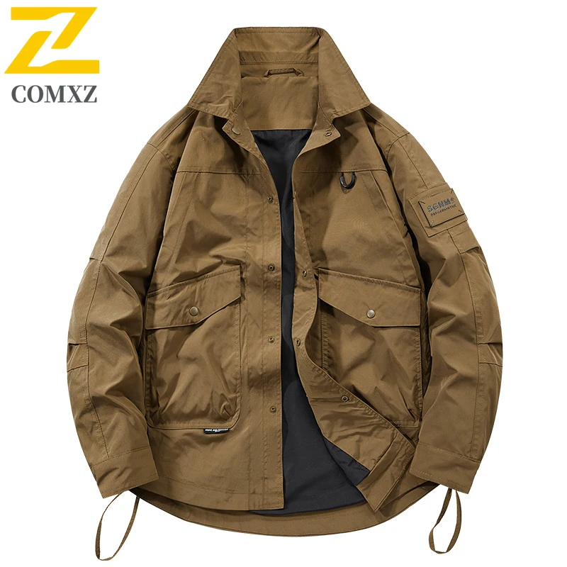 COMXZ الرجال معطف الخريف 2025 جديد كلاسيكي فضفاض العصرية عمال الوقوف طوق وسيم ملابس رجالي ربيع الخريف قميص قصير غير رسمي #3