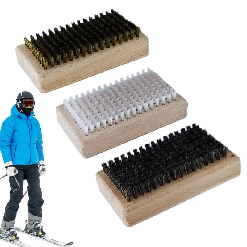 Portable Ski Care Brush Set Ski Wax Kit Set Of 3 Ski Repair Wax Brush Ski Board Polish Brush Includes Horsehair Nylon & Brass