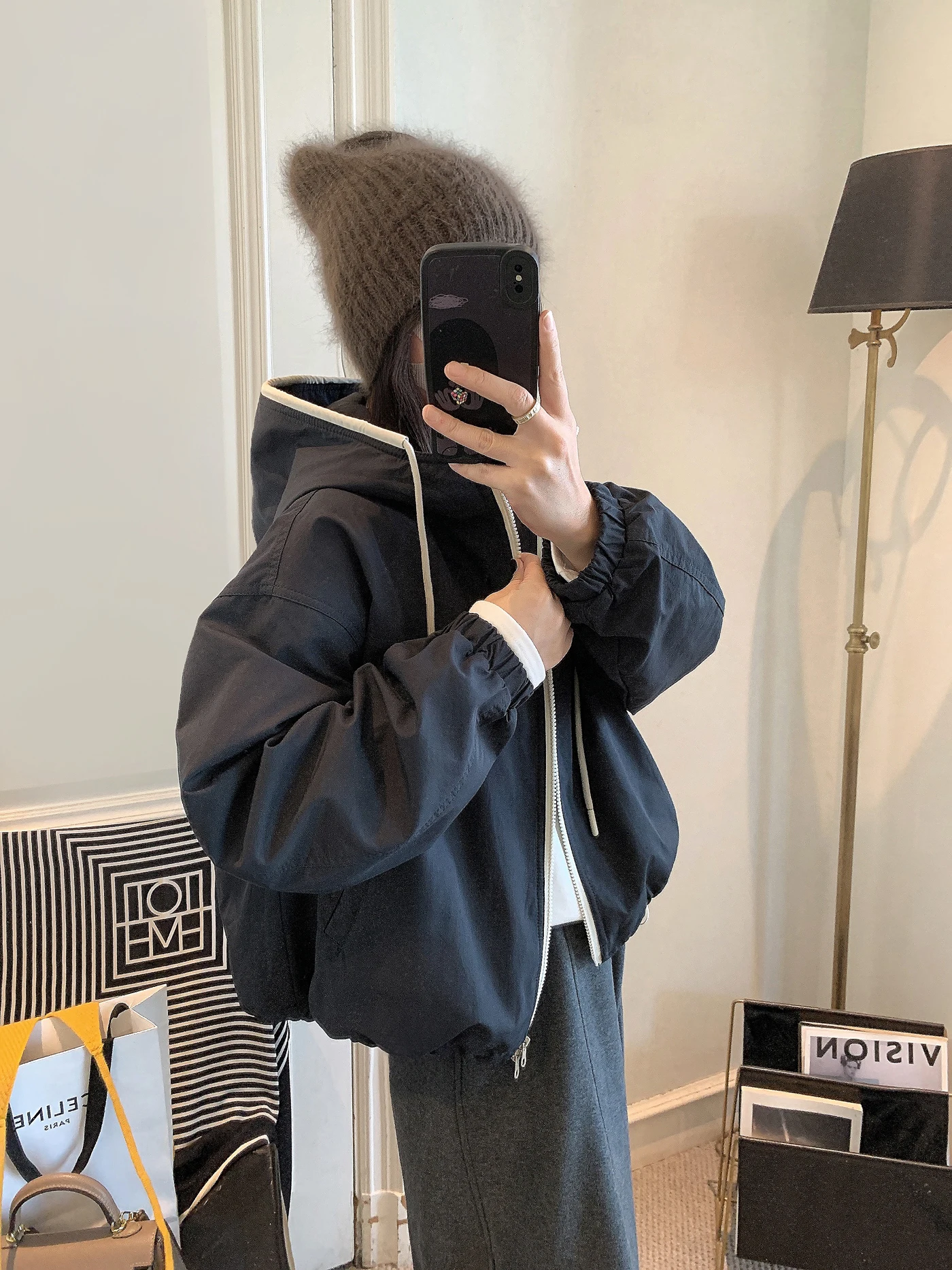 

Korean Sle Women's Cotton Jaet 2025 New Autumn Winter Faion ort Coat Dstring Hooded Windbreaker Thiened Long Sve