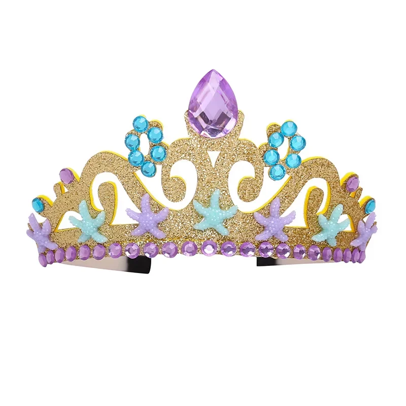 Princess Girls Sea Theme Party Mermaid Purple Crown Cute Girls Purple Headband with Crystal Ariel Cosplay Accessories Headwear